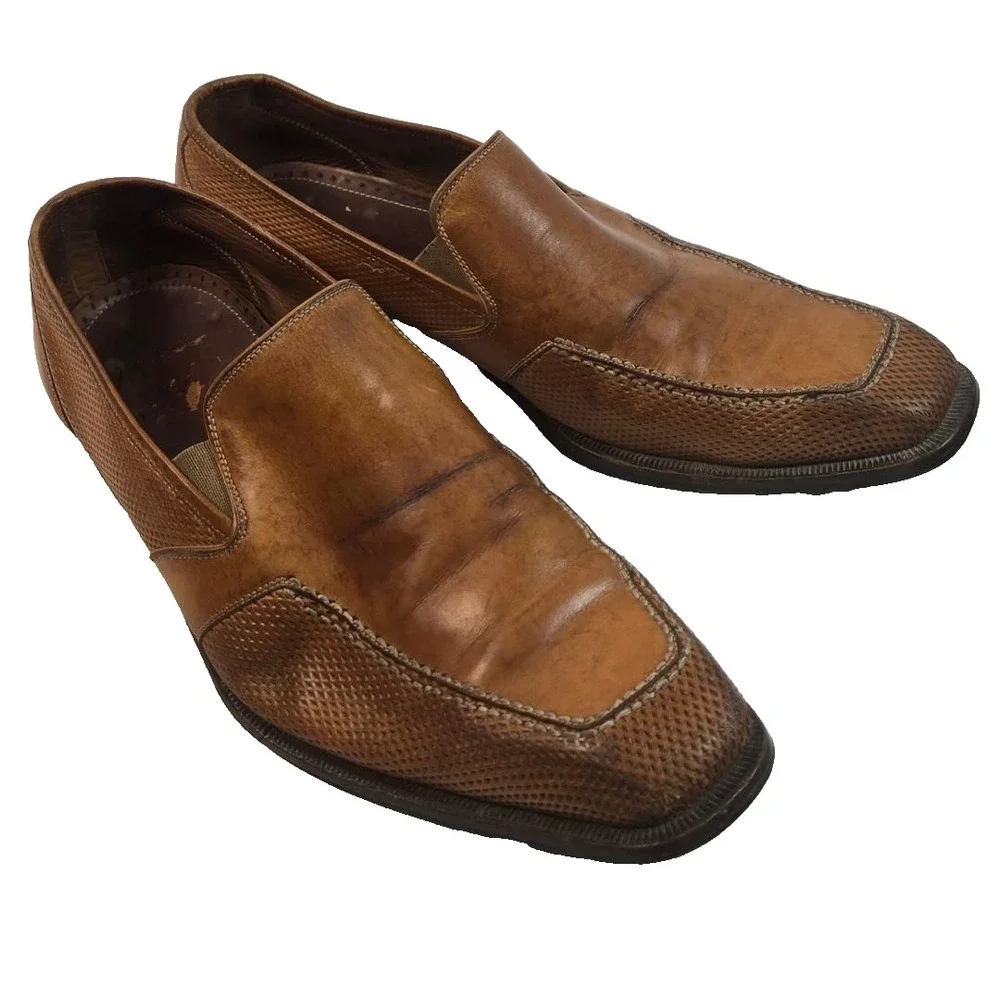 MAGNANNI MEN'S COGNAC PERFORATED‎ LEATHER LOAFER SHOES MADE IN SPAIN 42 US 8.5 M